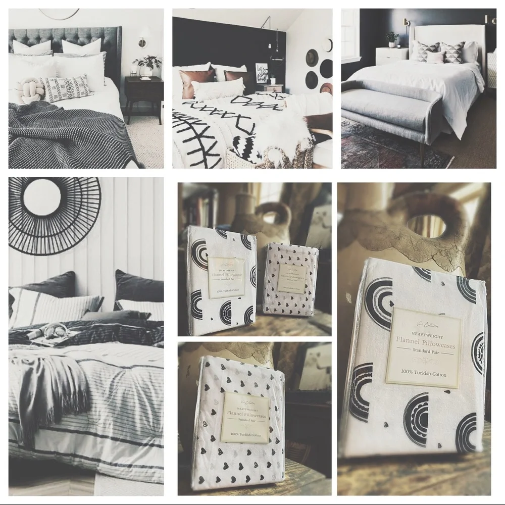 Standard Flannel Pillowcases - Black & White Rainbows/Hearts - Turkish Cotton